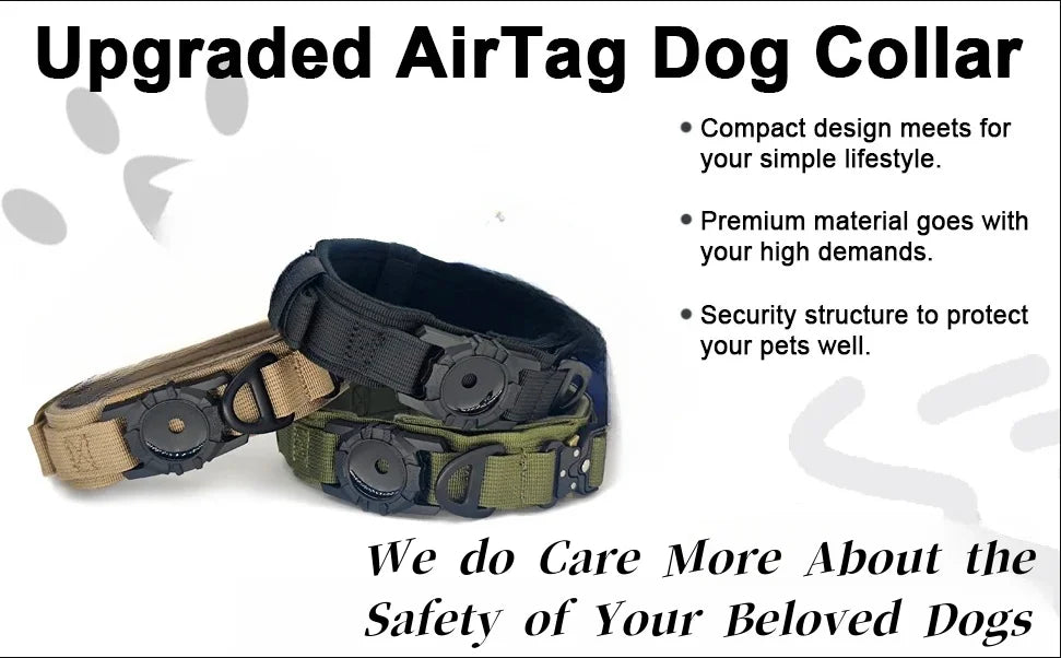 Tactical AirTag Dog Collar, with AirTag Holder and Handle Military Dog Metal Buckle Adjustable GPS Collar for Medium Large Dogs