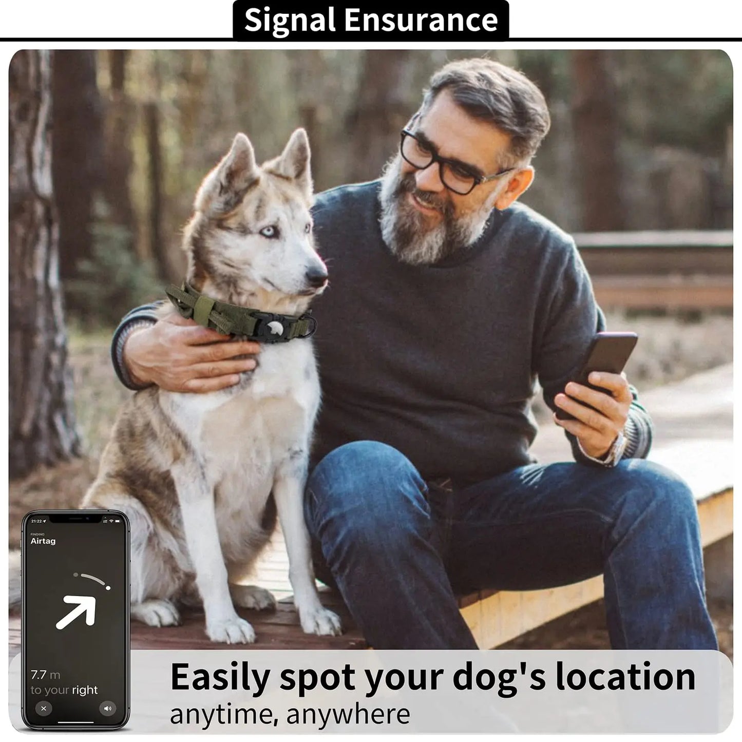 Tactical AirTag Dog Collar, with AirTag Holder and Handle Military Dog Metal Buckle Adjustable GPS Collar for Medium Large Dogs