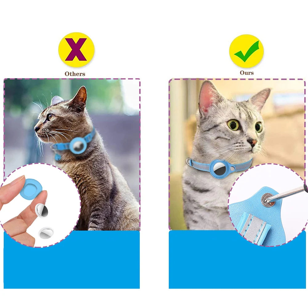 Airtag Cat Collar Anti Lost Safety Breakaway Reflective Cat Collars with Bell Airtag Holder Case for Kitten Cat Accessories