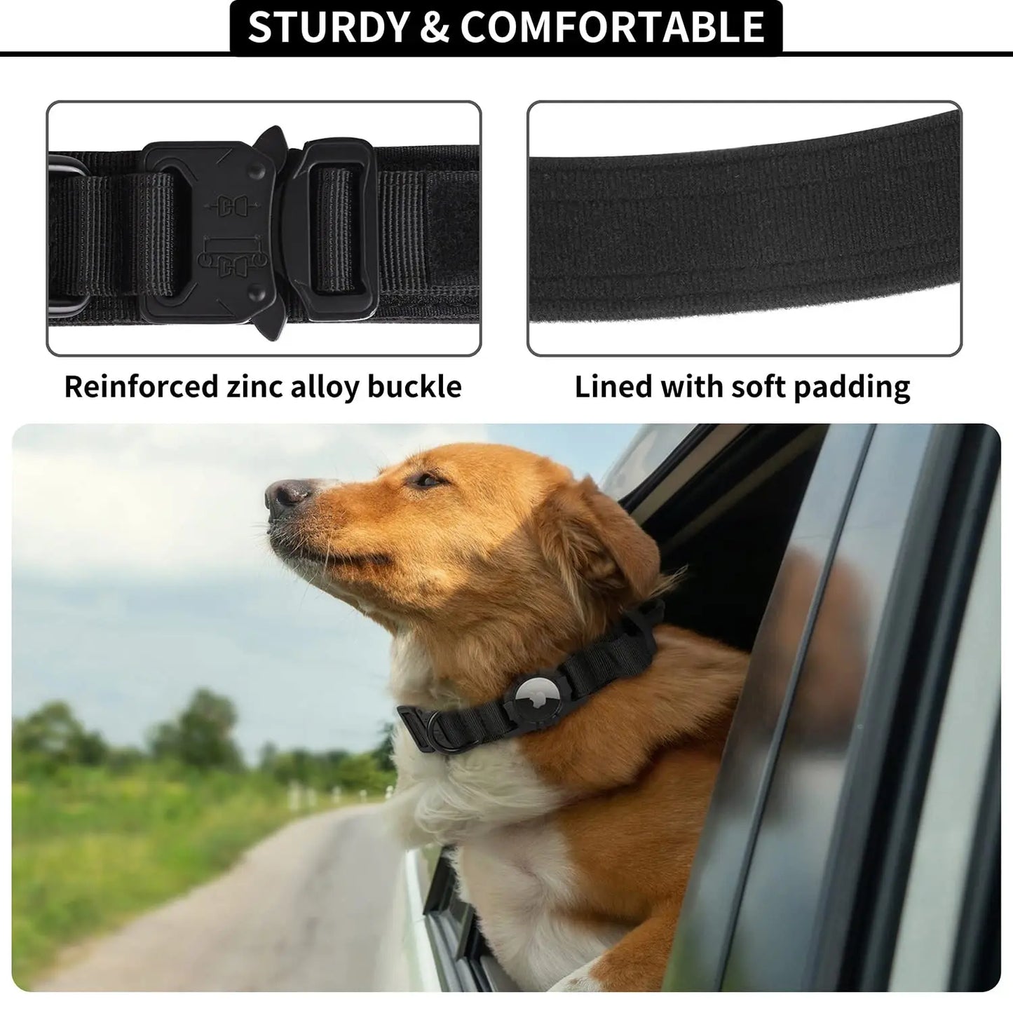 Tactical AirTag Dog Collar, with AirTag Holder and Handle Military Dog Metal Buckle Adjustable GPS Collar for Medium Large Dogs