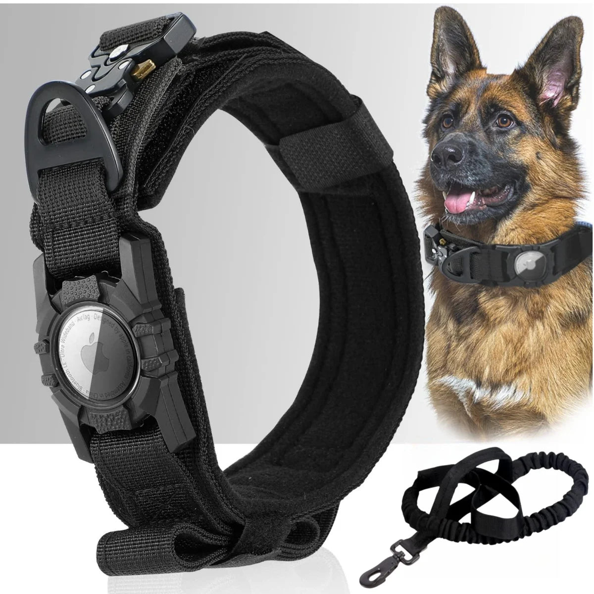 Tactical AirTag Dog Collar, with AirTag Holder and Handle Military Dog Metal Buckle Adjustable GPS Collar for Medium Large Dogs