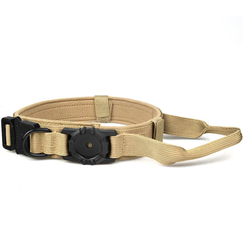 Tactical AirTag Dog Collar, with AirTag Holder and Handle Military Dog Metal Buckle Adjustable GPS Collar for Medium Large Dogs
