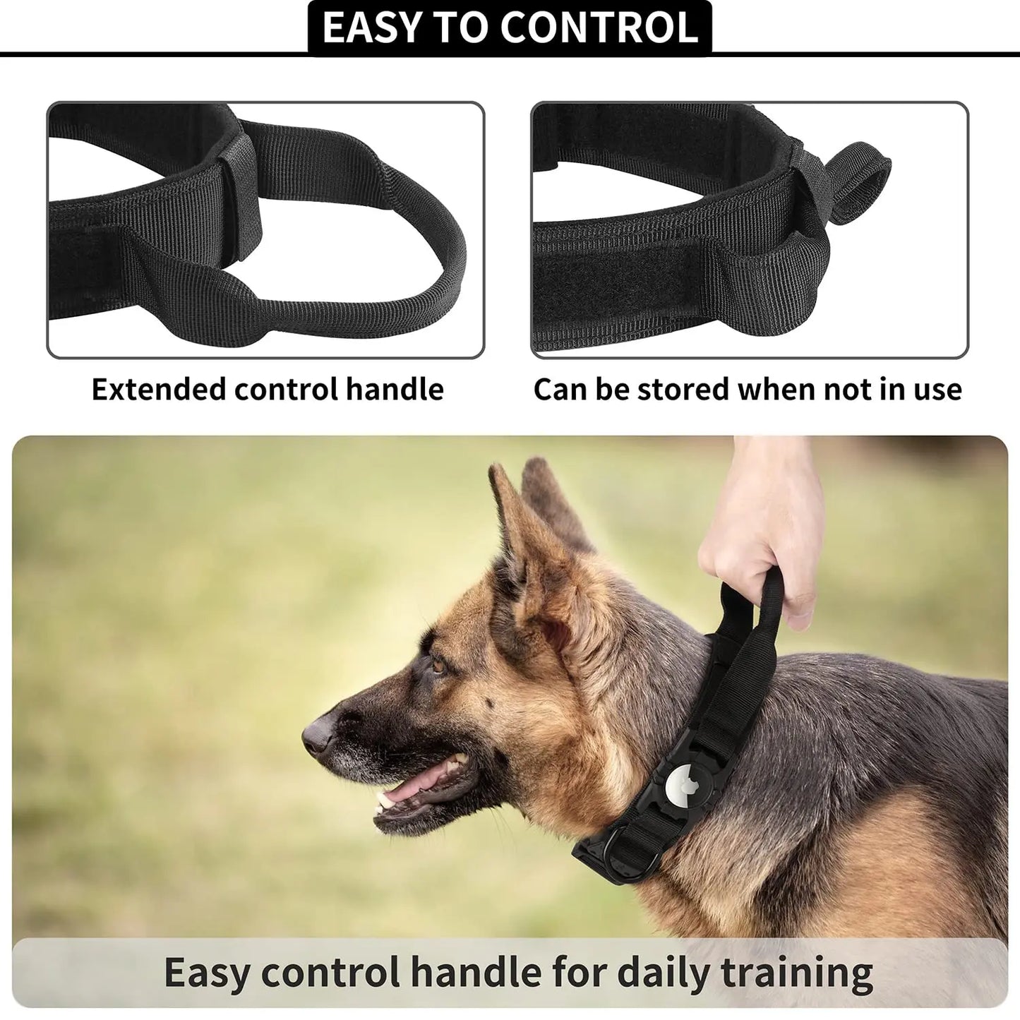 Tactical AirTag Dog Collar, with AirTag Holder and Handle Military Dog Metal Buckle Adjustable GPS Collar for Medium Large Dogs
