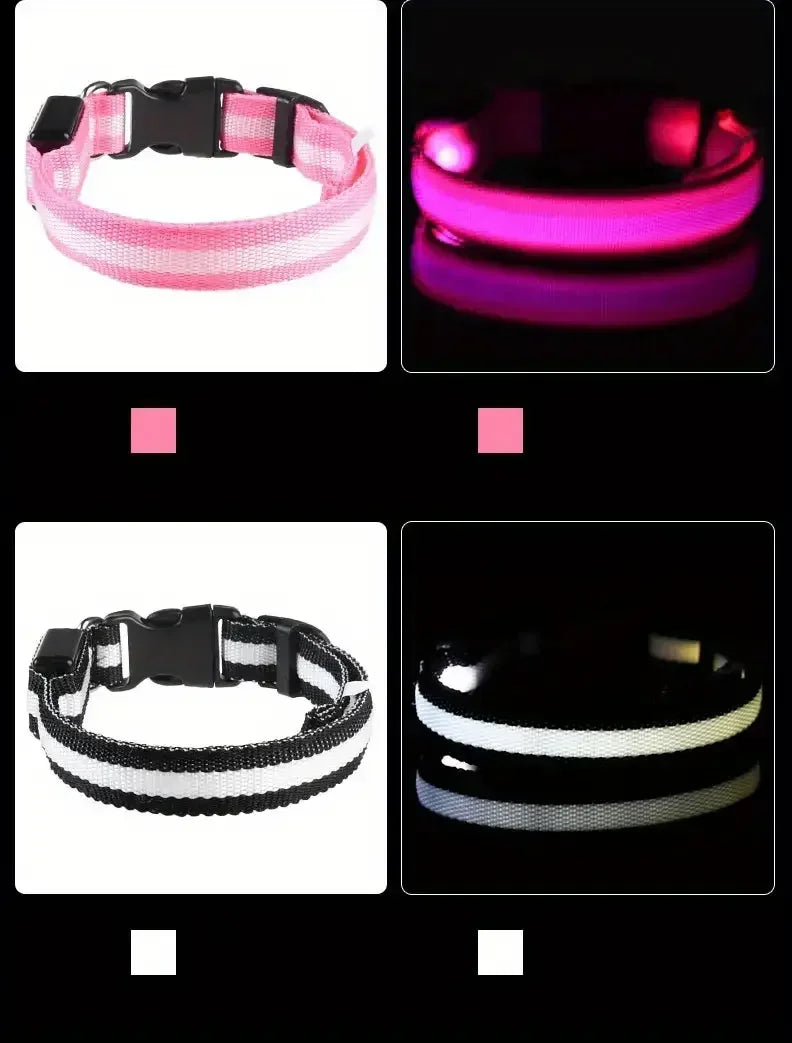 Light Up LED Dog Collar Safety Night Walking Flashing Glow In The Dark LED Pet Dog Battery Collar Small Medium Large Dog