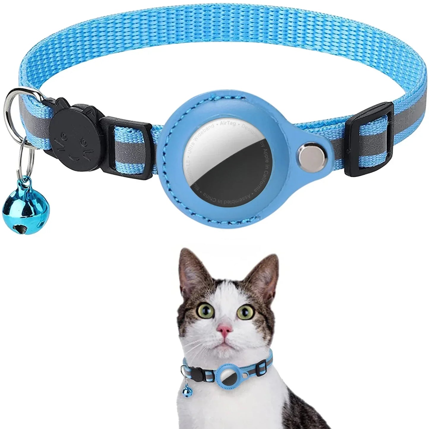 Airtag cat collar adjustable footprint print pet safety reflective necklace with Bell for anti lost with AIRTAG holder accessory