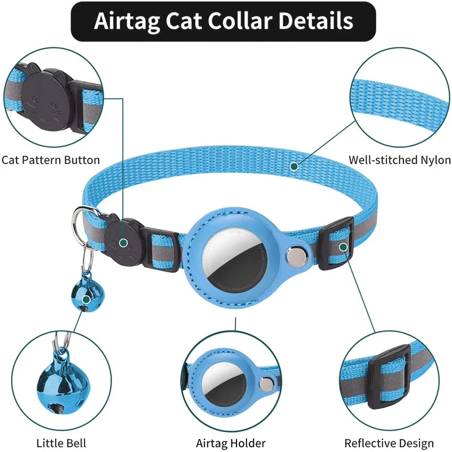 Airtag cat collar adjustable footprint print pet safety reflective necklace with Bell for anti lost with AIRTAG holder accessory
